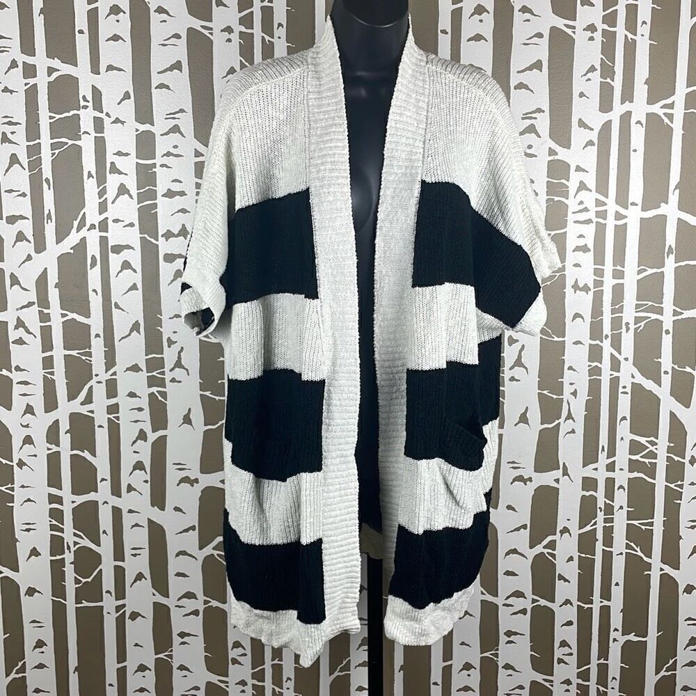 Vince Camuto Short Sleeve Striped Open Front Cardigan Sweater XL